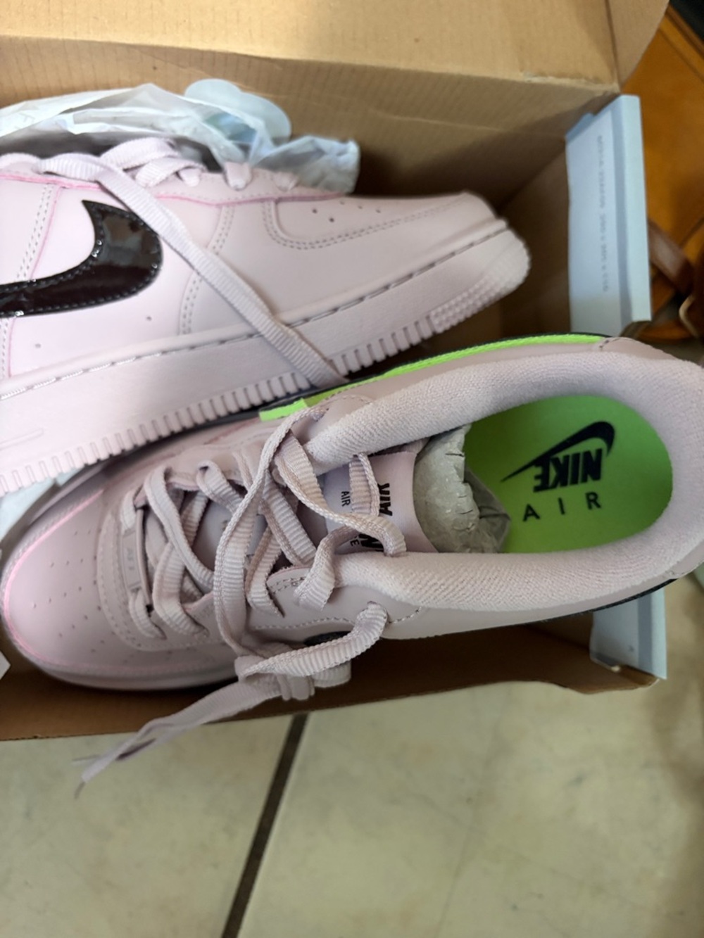 Nike Low-Top Sneakers in Light Pink with Black Patent Swoosh - Picture 2 of 3